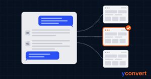 Illustration of an AI Mode style conversation with a question, an answer with source links, a follow-up question, and one highlighted cited web page